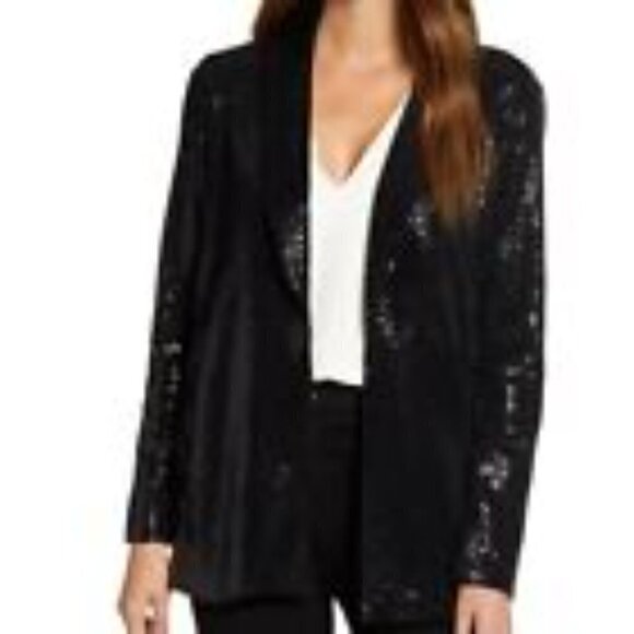 Gibson Black Sequin Shine Open Front Blazer Size Medium - Picture 1 of 14